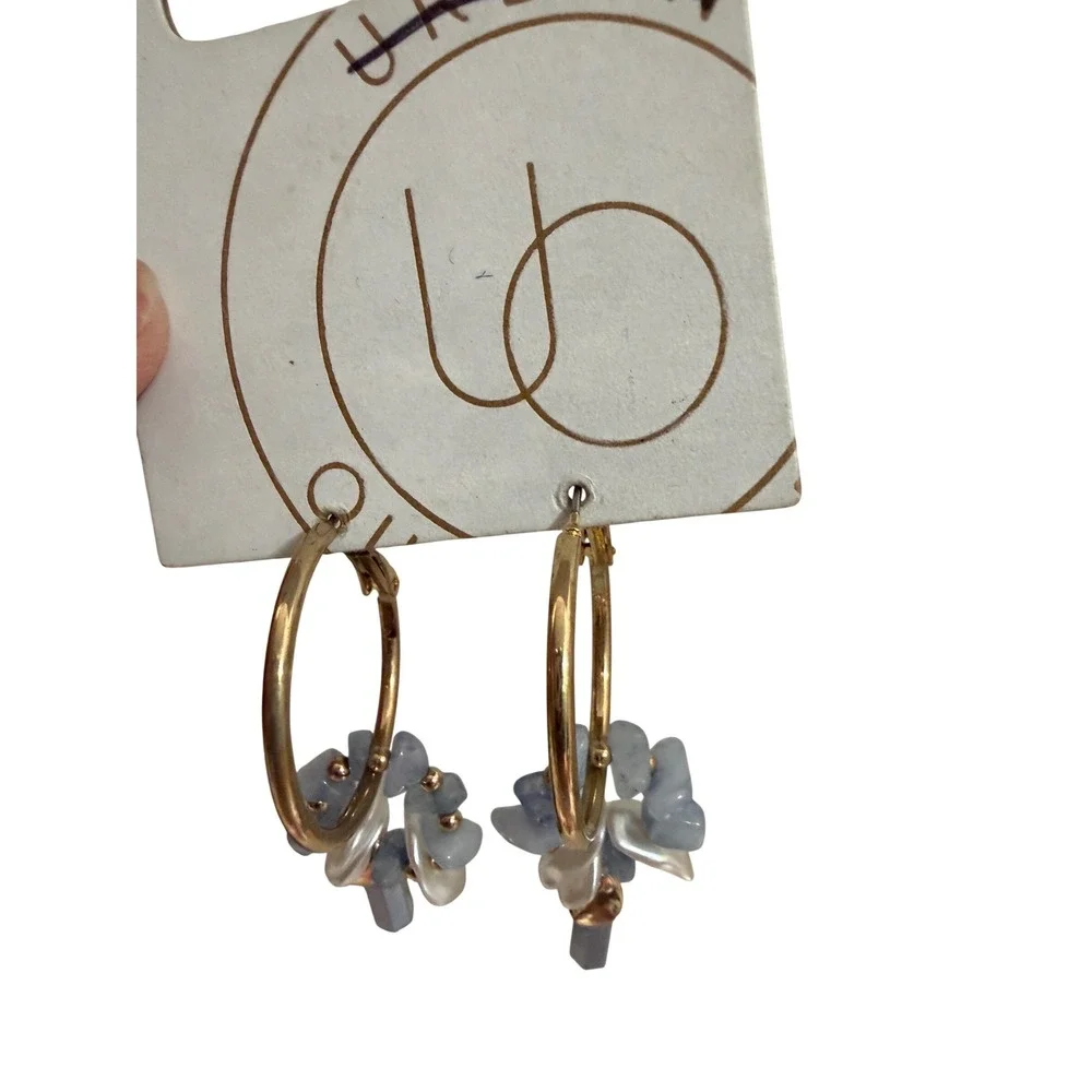 Urban‎ Outfitters Gold Hoop Earrings with Blue Crystal Flower Charms